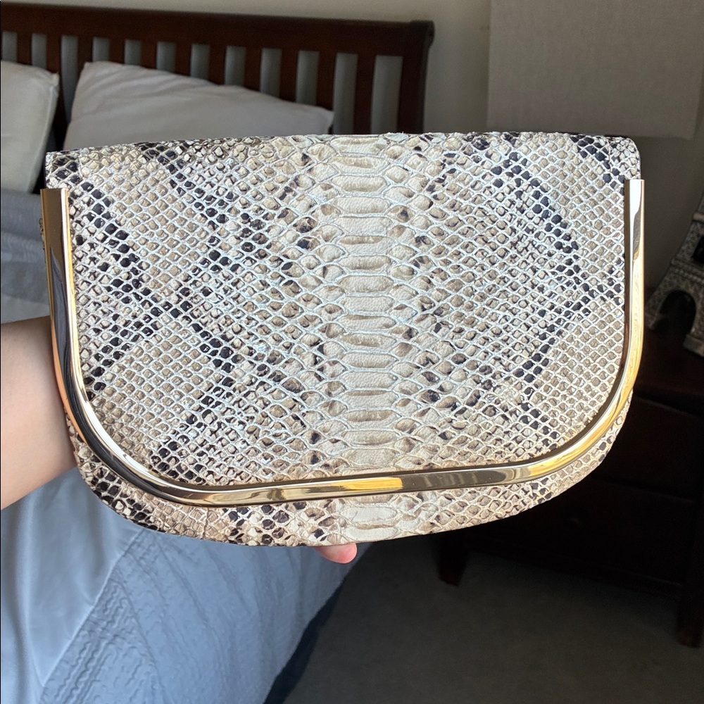 Banana Republic Snake Print Clutch with Gold Tone Frame - Picture 12 of 13